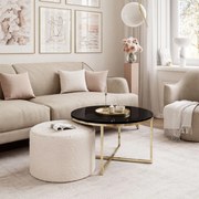 KONFERENČNÝ STOLÍK LEONARDO X ČIERNY LESK + ZLATÝ + TABURET BÉŽOVÝ