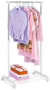 Stojan na šaty jednoramenný, s odkladačem, bílá barva, kov / plast, chrom