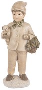 Béžová dekorácia chlapec so psíkom a košíčkom - 9*7*18 cm