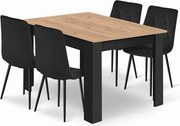 Jedálenský set: NP 120×80 cm dub craft/čierna + 4 ks stoličiek DORA čierna/čierne nohy