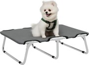 PawHut Vonkajší psí cot, skládací vyvýšený psí lôžko pre malé psy, chladiaci pet cot s oceľovým rámom, 71 x 58 x 20 cm, Šedá | Aosom