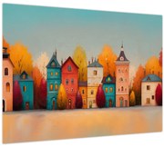 Sklenený obraz - Jesenná dedina (70x50 cm)