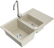 Mexen Gaspar, granitový drez 737x475x177 mm, 1,5-komorový a chrómová batéria Telma, béžová, 6507-69-670200-00