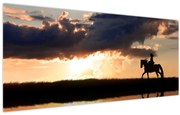Obraz - Jazdec na koni pri západe slnka (120x50 cm)