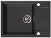 Sink Quality Sink55, kuchynský granitový drez 620x460x215 mm + grafitový sifón, čierna, SKQ-SINK.C.1KKO.XB