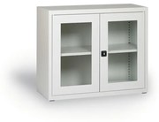 Dielenská policová skriňa s presklenými dverami, 800 x 920 x 400 mm, sivá
