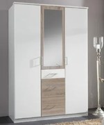 Šatníková skriňa so zrkadlom Click, 135 cm, biela/dub sonoma%