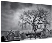 Obraz čiernobielej dediny (90x60 cm)