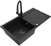 Mexen Leo, 1-komorový granitový drez 900x500x190 mm a drezová batéria Elia, čierna, 6501-77-670101-70-B