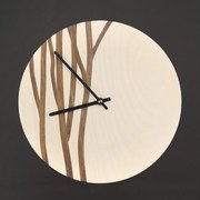 AMADEA Drevené hodiny nástenné s motívom vetvičiek, masívne drevo, priemer 25 cm