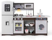 Detská kuchynka drevená rohová kuchynka na hranie so svetlom a zvukom vrátane 7 doplnkov tmavohnedá 121 x 29 x 83 cm