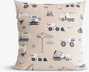 Goldea detská bavlnená obliečka na vankúš - nákladné autá a bagre na béžovom 30 x 50 cm