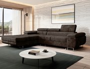 Hnedý rozkladací rohový gauč Norberg ľavý s velúrovou tkaninou