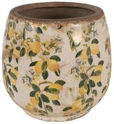 Béžový keramický obal na kvetináč s citrónmi Lemons M - Ø 15*15 cm