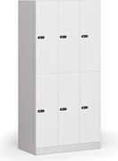 Šatníková skrinka S1 s úložnými boxmi, 6 boxov, 1850 x 900 x 500 mm, demont, mechanický kódový zámok, laminované dvere, biela