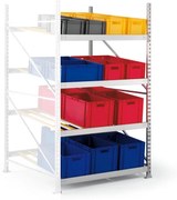 META Spádový regál s valčekovými lištami, 2000 x 1300 x 1300 mm, prístavný