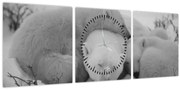 Obraz - Ľadové medvedíky, čiernobiela (s hodinami) (90x30 cm)