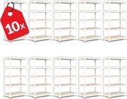 Akcia 10x Regál 183x90x40 cm lakovaný 5-policový, nosnosť 1000 kg, RIVET - biely