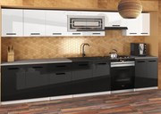 Kuchynská linka JULIA 320 cm biely lesk čierny lesk s pracovnou doskou