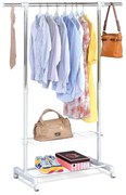 Stojan na šaty s odkladačem a poličkou, bílá barva, kov / plast, chrom