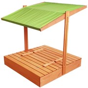 Zatvárateľné pieskovisko s lavičkami a strieškou zelenej farby 120 x 120 cm