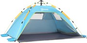 Outsunny Plážový Stan s Vytiahnuťelnými Okno a Zipsom, Instantný Polyesterový a Sklenený Stan, 220x173x120 cm, Svetlomodrá a Žltá | Aosom