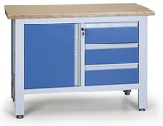 Pracovný stôl do dielne EXPERT, 3 zásuvky, 1 skrinka, 1200 x 600 x 860 - 900 mm, modrá
