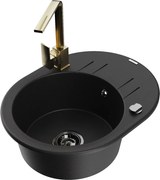 Mexen Kevin granitový jednokomorový drez s odkvapkávačom a kuchynskou batériou Rita, Čierna - 6517-77-670300-50-B