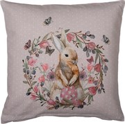 Béžová bavlnená obliečka na vankúš so zajačikom Happy Bunny - 40*40 cm