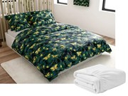 Sada mikroplyšových obliečok YELLOW BUTTERFLY tmavozelené + plachta mikroplyš SOFT 90x200 cm biela, jednolôžko