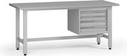 Výškovo nastaviteľný dielenský stôl G5, 1800 x 750 x 800-1000 mm, 1x kontajner, 4 zásuvky, sivá