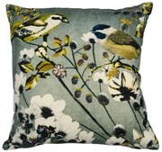 Zamatový vankúš s dekorom kvetín a vtáčikmi Wild Flowers - 45*45*15cm