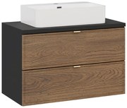 Závěsná skříňka Talia Casella s deskou a umyvadlem 80 cm černý mat/dub casella