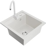 Mexen Vito, 1-komorový granitový drez a kuchynská batéria Telma, biela, 6503-20-670200-20