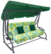 Záhradná hojdačka so strieškou, skladacia 2x1 so vzorom palmových listov