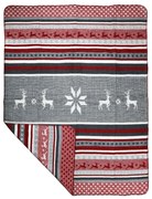 Šedo červeno biela deka s jeleňom - 130 * 180 * 3cm