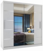 Šatníková skriňa 158 cm Belini biely mat s posuvnými dverami zrkadlom a zásuvkami  ME SZP7/0/W/W/0/KLAL/