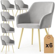 Sada šiestich jedálenských stoličiek ESTELLE zamatové, sivé / zlaté nohy (6 ks)