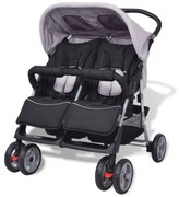 Oceľový kočík pre dvojičky vidaXL, čierny a šedý 10110