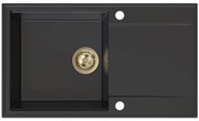 Sink Quality Sink55, kuchynský granitový drez 780x460x215 mm + zlatý sifón, čierna, SKQ-SINK.C.1KDOL.XG