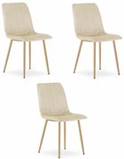 Set troch jedálenských stoličiek LAVA zamatové svetlobéžové / drevené nohy (3 ks)