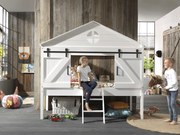 Vyvýšená postel stodola z masívu a MDF biela s roštom 202cm 90x200cm