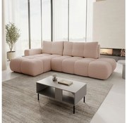 Rozkladacia rohová čalúnená sedacia súprava v tvare L s úložným priestorom ALMADA ľavá ružová