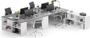 Kancelárska zostava stolov BLOCK B05, 4 miesta s úložným priestorom, 360 × 320 cm, biela/grafit