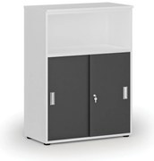 Kombinovaná kancelárska skriňa so zásuvnými dverami PRIMO WHITE, 800 x 420 x 1087 mm, biela/grafit