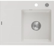 Mexen Ben, 1-komorový granitový drez 600x500x190 mm, pravý + chrómový sifón, biela, 6523605000-20