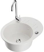 Mexen Kevin, drez granitový 586x458x190 mm, 1-komorový a chrómová batéria Telma, biela, 6517-20-670200-00