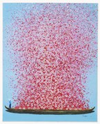 Ručne maľovaná nástenná dekorácia Flower Boat