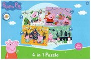 Detské puzzle 4v1 PRASIATKO PEPPA a vianočná nálada, 19x29 cm