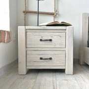 Vidiecky patinovaný nočný stolík s 2 zásuvkami, 54x42x48 cm